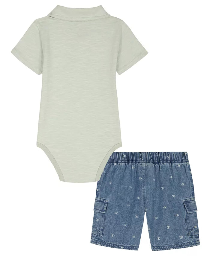 Set de bodysuit tipo polo y shorts - Calvin Klein 👶✨