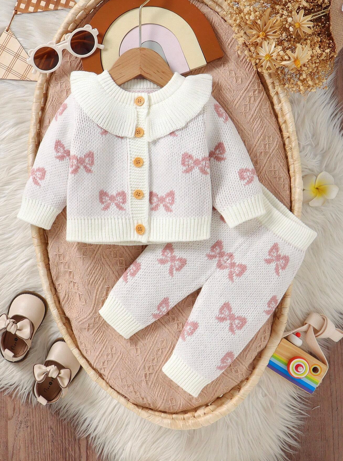 Conjunto Tejido Moñitos Rosa 🎀