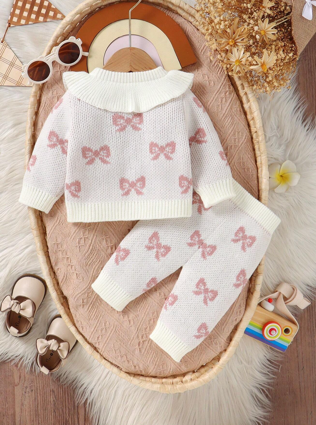Conjunto Tejido Moñitos Rosa 🎀