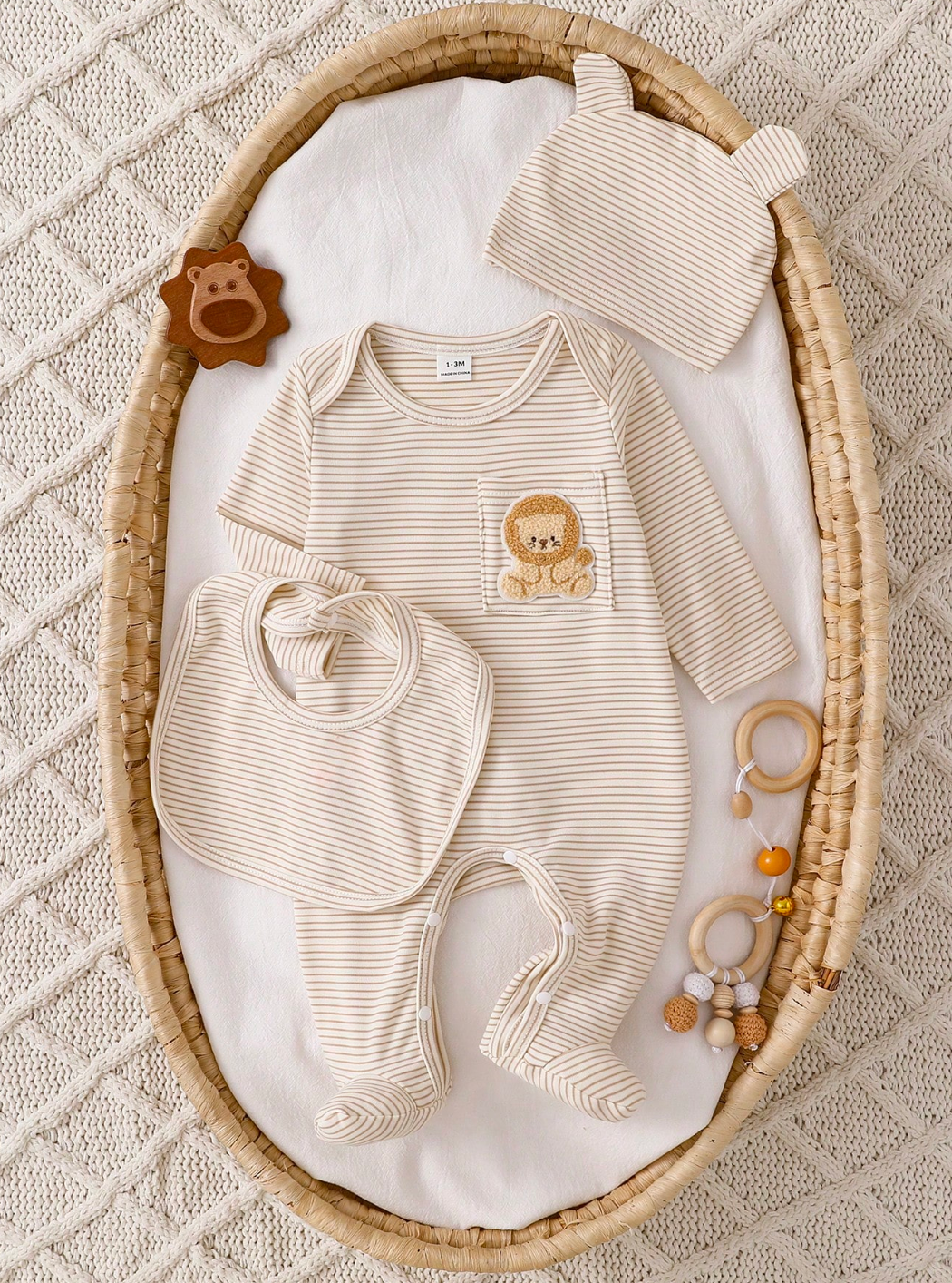 Set Recién Nacido 3 Piezas Rayas con Leoncito 🦁