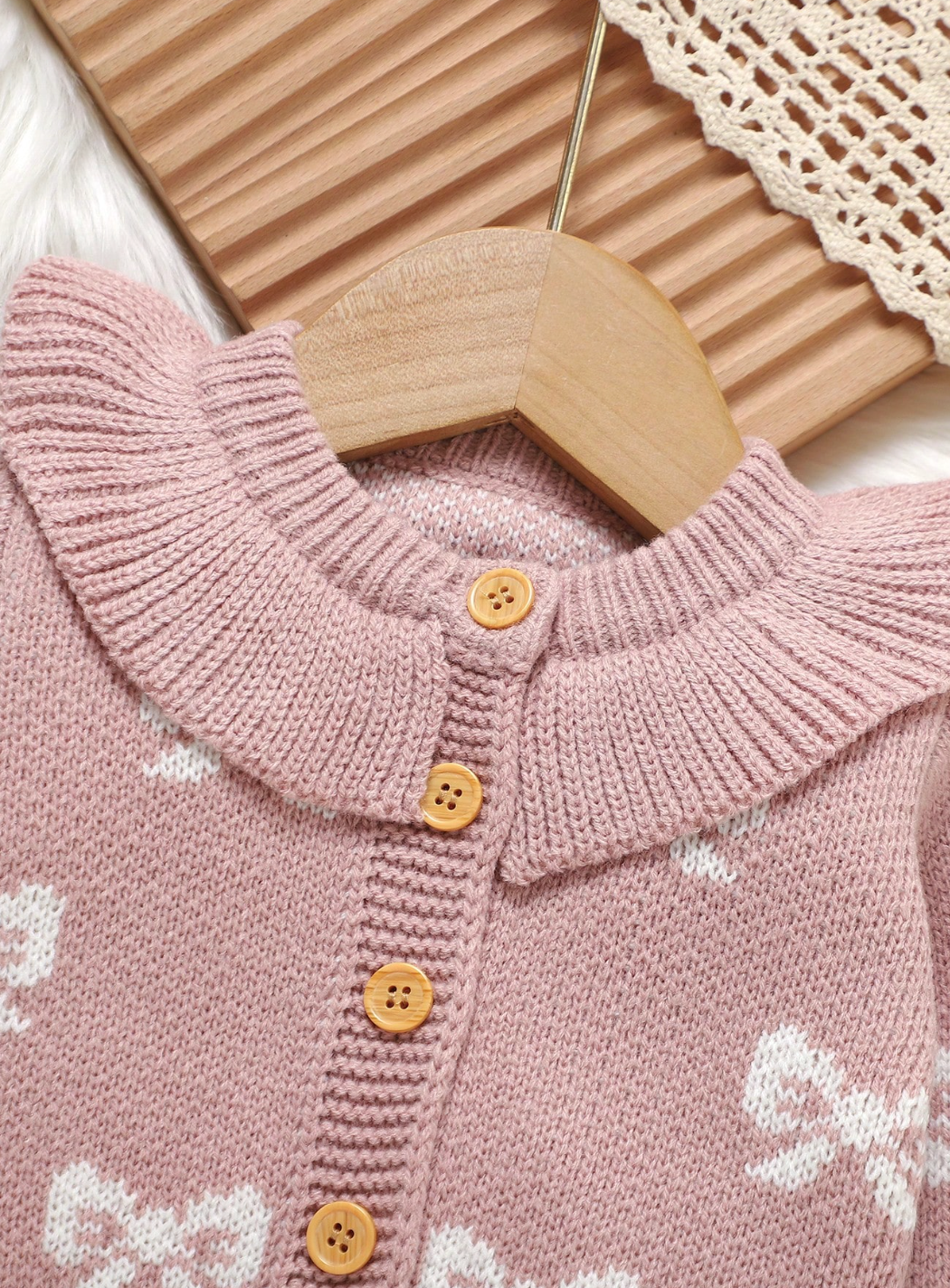 Conjunto Tejido Moñitos Rosa 🎀